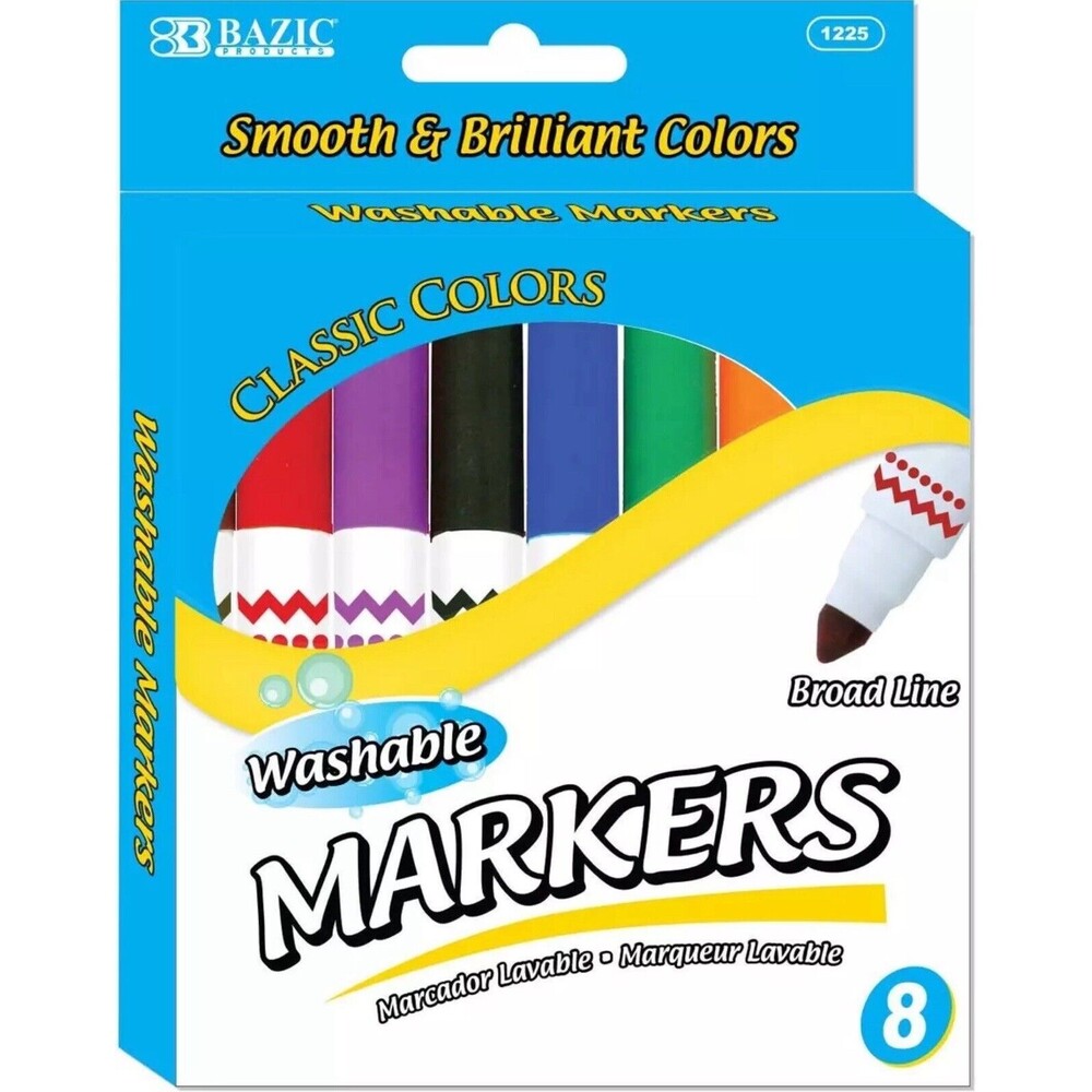 BAZIC Washable Markers Broad Line 8 Color Jumbo Size Coloring Marker, Non Toxic